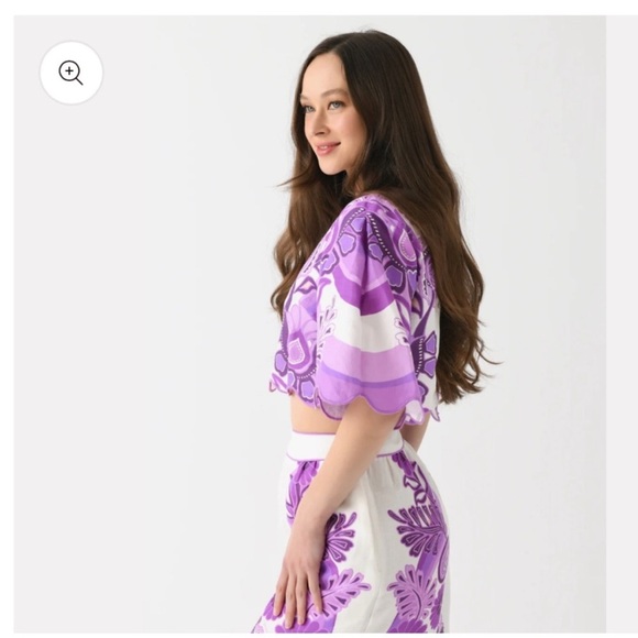 FARM Rio Purple Color Festival Euroflax Cream Cropped blouse, XL, NWOT - Picture 5 of 10